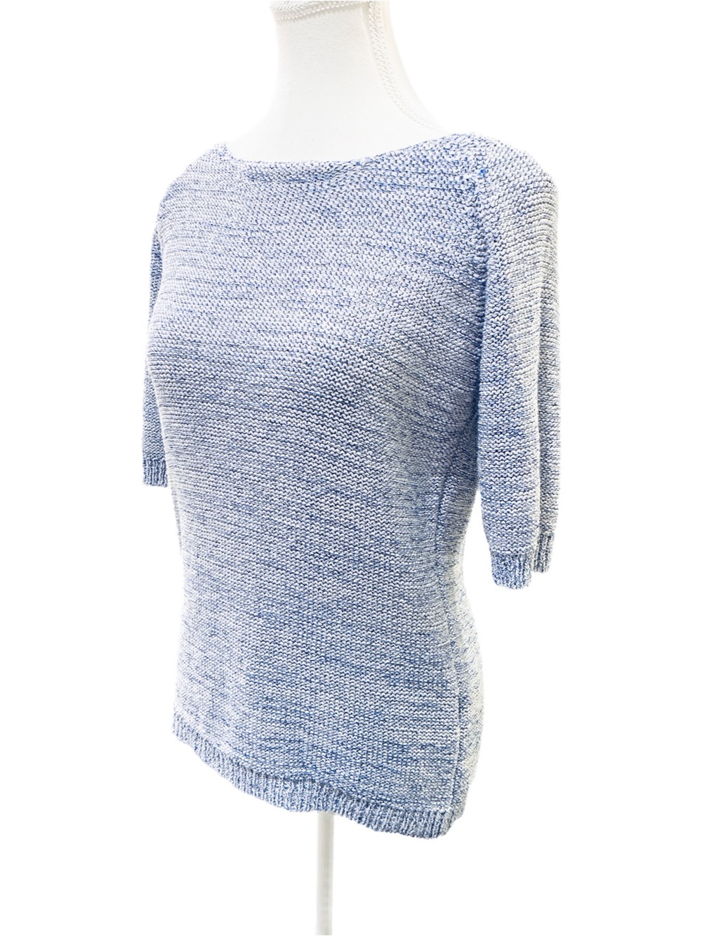 Alfred Sung Heathered Perwinkle Blue Short Sleeve Cotton Crewneck Sweater Size S